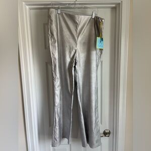 CeCe flared pull on stretch silver pants